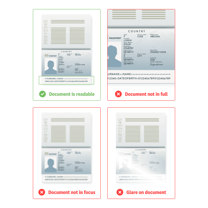 Guide to show how you should upload your documents for proof of identity