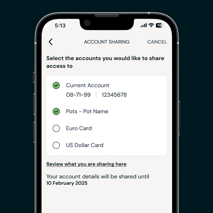 Zempler Bank app open banking screen