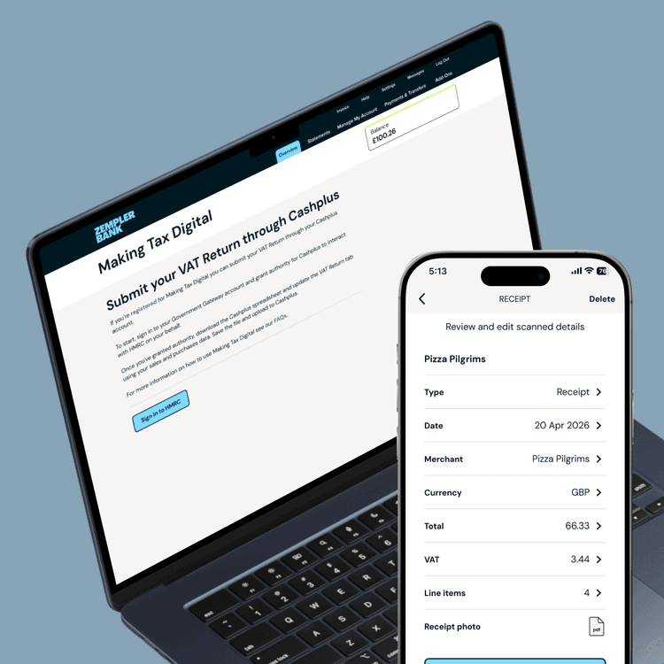 Zempler Bank Online Banking & Bank app screen showing a making tax digital page