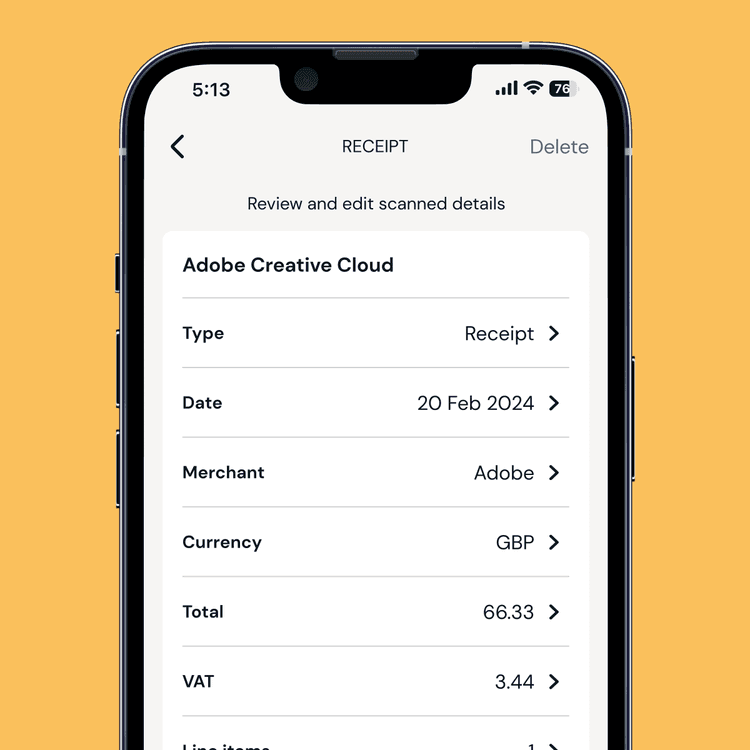 Zempler Bank app showing receipt capture screen