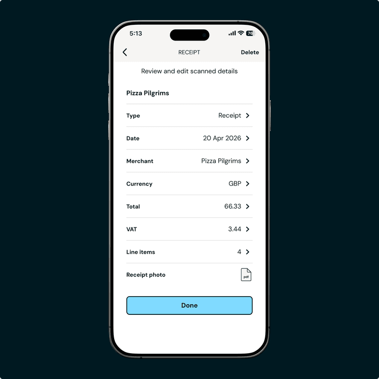 Zempler Bank app receipt capture screen