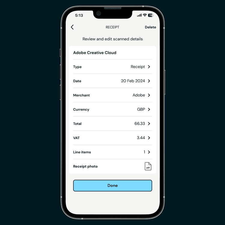 Zempler Bank app receipt capture screen